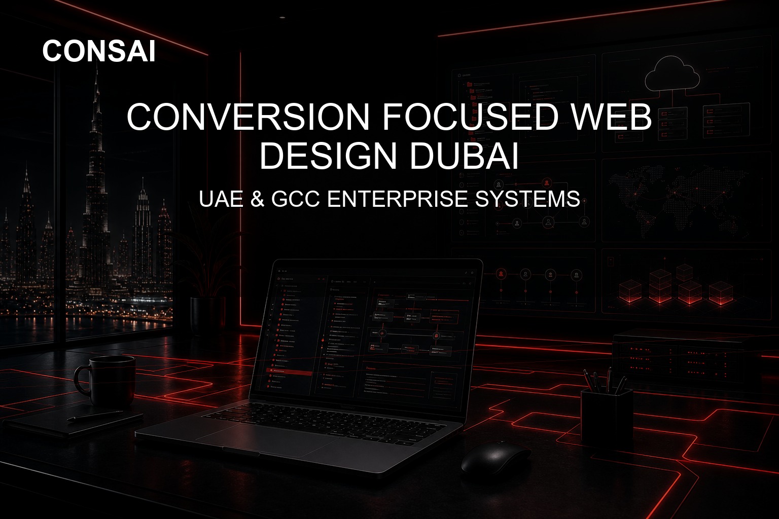 CONSAI black red AI generated featured image for Conversion Focused Web Design Dubai